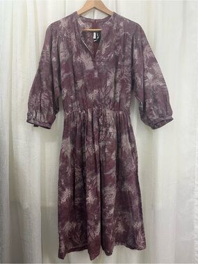 Vintage Willi of California Purple Beige Floral A-Line Midi Dress